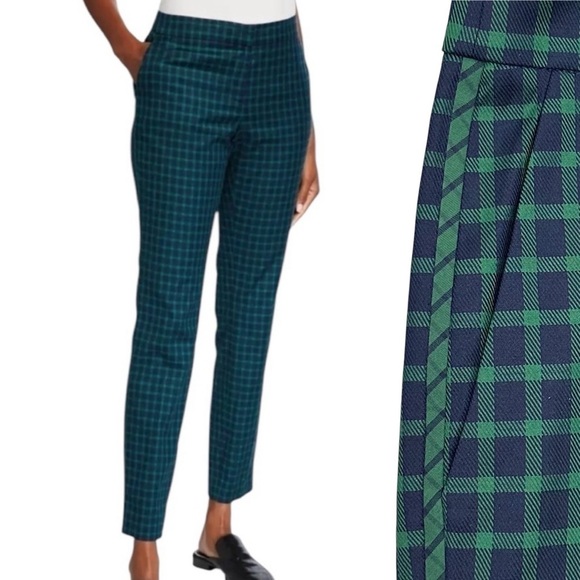 Lafayette 148 Manhattan Ankle Pant Stretch Cotton in Elm Green Multi Size 8 - Picture 1 of 10